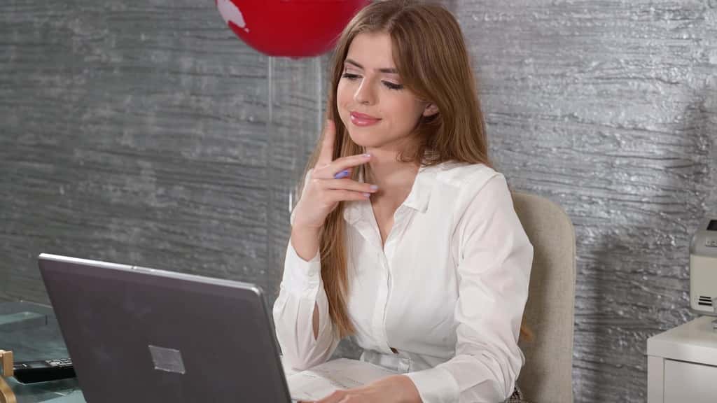 Office Fuck: Sexy Secretary Emelie Crystal Lets Colleague Slam All Of Her Holes